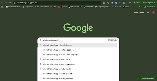 Sugestões automáticas do Google a transformar uma pesquisa genérica por “melhor app” em pesquisas mais específicas por produto e caso de uso